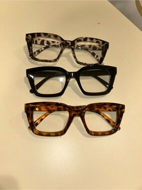 Set of 3 Bold Square Frame Glasses — Tortoiseshell, Black, Gray Leopard